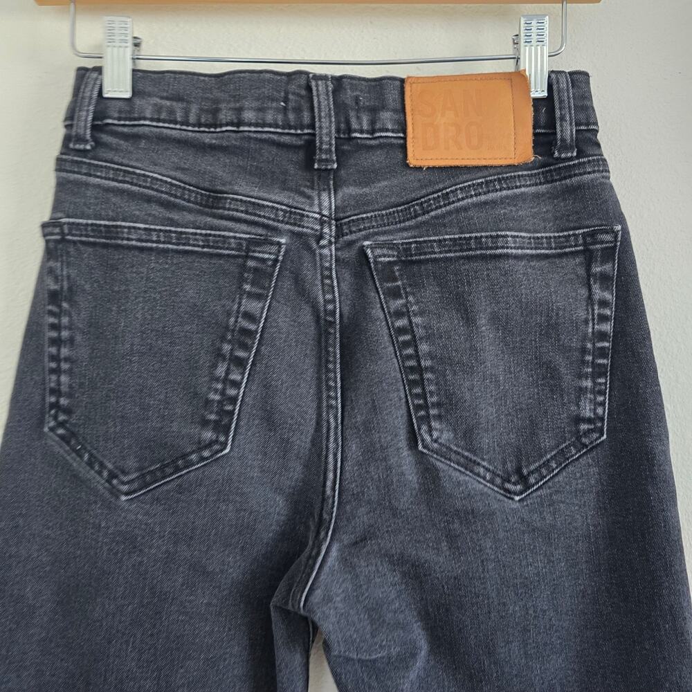 Sandro Paris Womens High Waisted Ankle Raw Hem Slim Jeans Size-S (36) Black - Picture 6 of 11